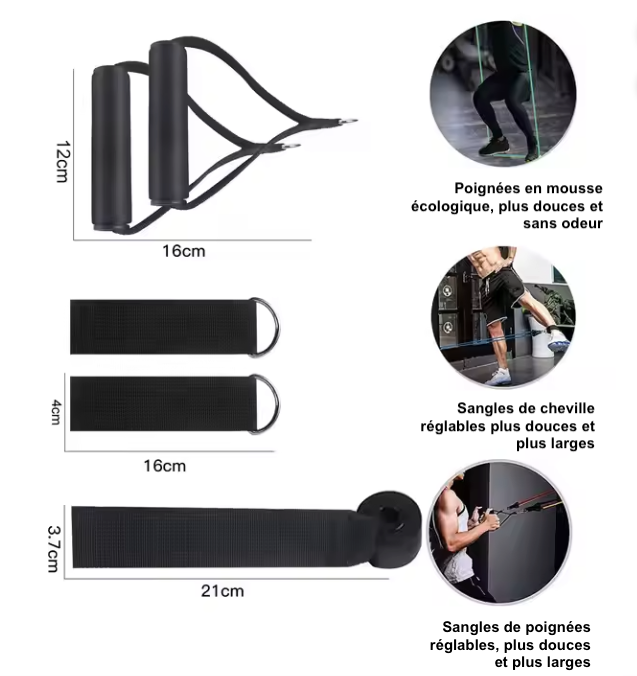 Kit Bandes de Résistance 11 Pièces – Fitness à Domicile, Renforcement Musculaire