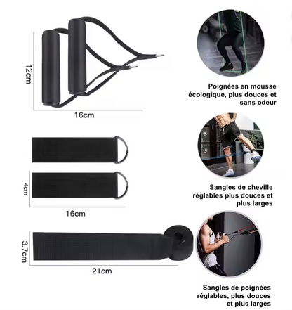 Kit Bandes de Résistance 11 Pièces – Fitness à Domicile, Renforcement Musculaire